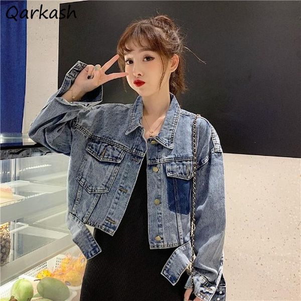 women basic jackets denim crop loose long sleeve female simple vintage outwear all-match korean style ulzzang fashion chic women's, Black;brown 
women basic jackets denim crop loose long sleeve female simple vintage outwear all-match korean style ulzzang fashion chic women's, Black;brown