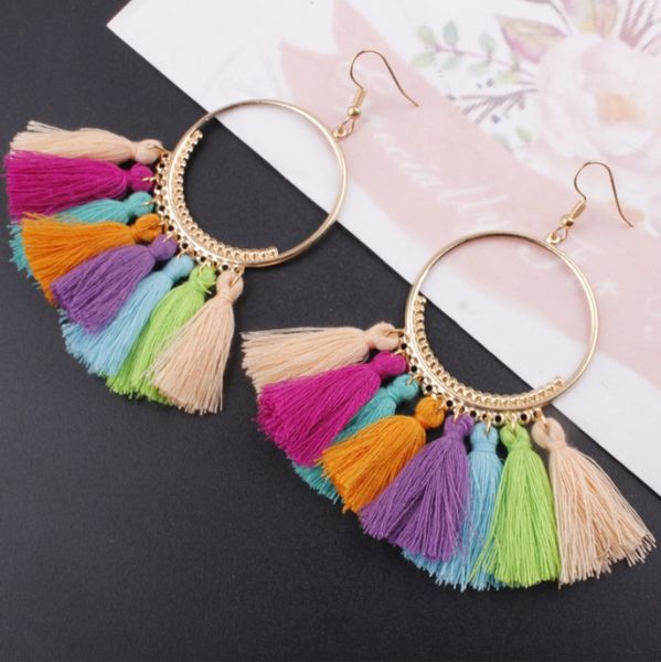 bohemian big round tassel long drop hoop for women cotton silk fabric fringe earrings pendientes mujer moda brincos earring, Golden;silver
bohemian big round tassel long drop hoop for women cotton silk fabric fringe earrings pendientes mujer moda brincos earring, Golden;silver