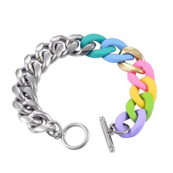 link, chain stainless steel bracelet acrylic stitching macaron color ot buckle single cuban jewelry, Black
link, chain stainless steel bracelet acrylic stitching macaron color ot buckle single cuban jewelry, Black