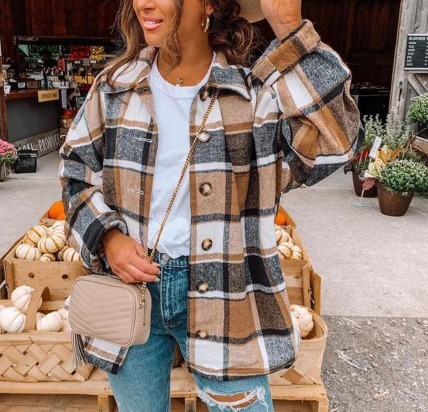 women's jackets 2021 autumn casual plaid shirts women coats buttons pockets female coat streetwear ladies spring loose outerwear, Black;brown
women's jackets 2021 autumn casual plaid shirts women coats buttons pockets female coat streetwear ladies spring loose outerwear, Black;brown