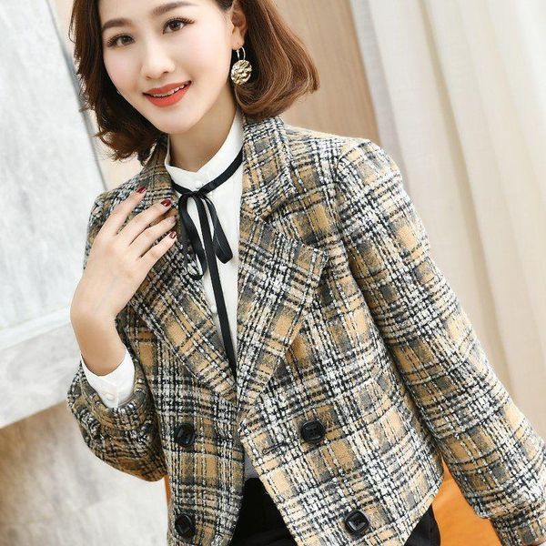 women's jackets elegant temperament loose coat spring autumn plaid short jacket women 2021 korea double breasted office ladies outwear, Black;brown
women's jackets elegant temperament loose coat spring autumn plaid short jacket women 2021 korea double breasted office ladies outwear, Black;brown
