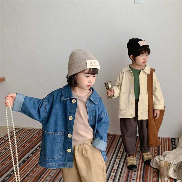 milancel autumn kids clothes denim coat solid jacket for brother and sister long sleeve girls outwears 211011, Blue;gray