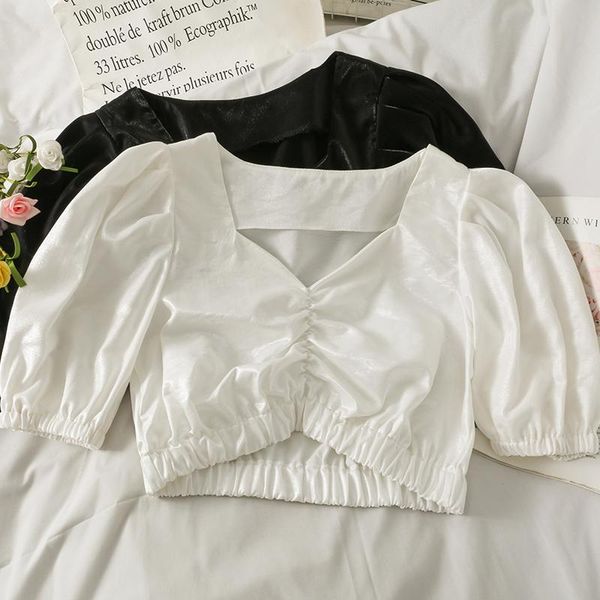women's blouses & shirts women solid color womens short puff sleeve woman v-neck 2021 summer omighty ins drop, White
women's blouses & shirts women solid color womens short puff sleeve woman v-neck 2021 summer omighty ins drop, White