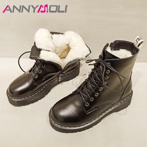 boots annymoli real wool cow patent leather platform mid heels ankle women motorcycle shoes block lace up short boot, Black
boots annymoli real wool cow patent leather platform mid heels ankle women motorcycle shoes block lace up short boot, Black