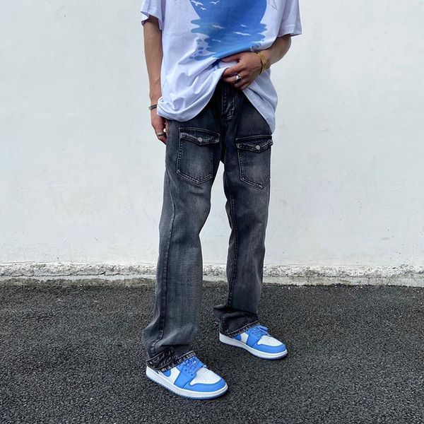 men's jeans washed front pockets retro denim couple trousers ripped oversize baggy straight harajuku pants mens, Blue
men's jeans washed front pockets retro denim couple trousers ripped oversize baggy straight harajuku pants mens, Blue