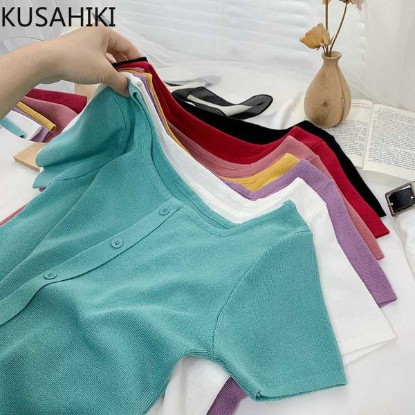 kusahiki korean solid square collar women knitted buttons short sleeve slim short knitwear summer pullovers 6h674 210602, White;black
kusahiki korean solid square collar women knitted buttons short sleeve slim short knitwear summer pullovers 6h674 210602, White;black