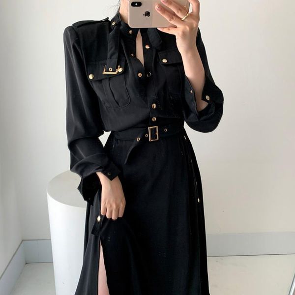 autumn women vintage loose high waist slim was thin elegant workwear dress with lapel pockets casual dresses, Black;gray
autumn women vintage loose high waist slim was thin elegant workwear dress with lapel pockets casual dresses, Black;gray