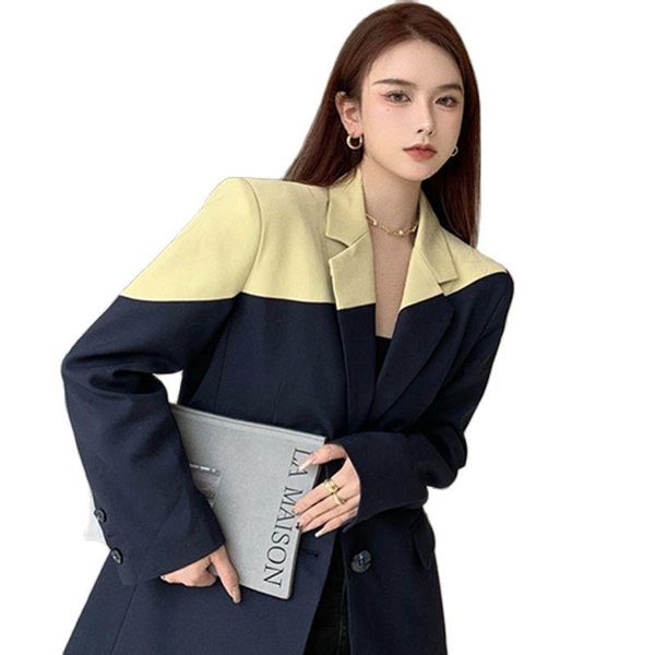 women's suits & blazers 2022 casual long-sleeved suit jacket women clothing spring autumn blazer fashion splicing cardigan contrast coa, White;black
women's suits & blazers 2022 casual long-sleeved suit jacket women clothing spring autumn blazer fashion splicing cardigan contrast coa, White;black