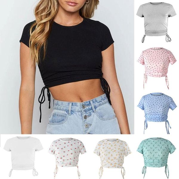 women's t-shirt slim fit t-shirts women short sleeve tees soild floral print harajuku style fashion pullover drawstring casual crop, White
women's t-shirt slim fit t-shirts women short sleeve tees soild floral print harajuku style fashion pullover drawstring casual crop, White