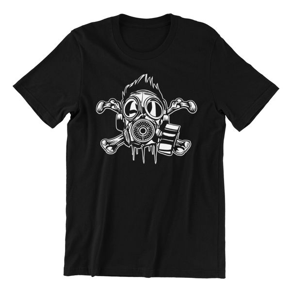 Cross Bones Gasmask Guy T-Shirt Horror Revolution Vendetta Mask, White;black