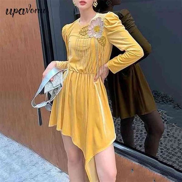 chic women velvet dress o-neck puff sleeve diamond tassel design irregular a line club party 210524, Black;gray
chic women velvet dress o-neck puff sleeve diamond tassel design irregular a line club party 210524, Black;gray