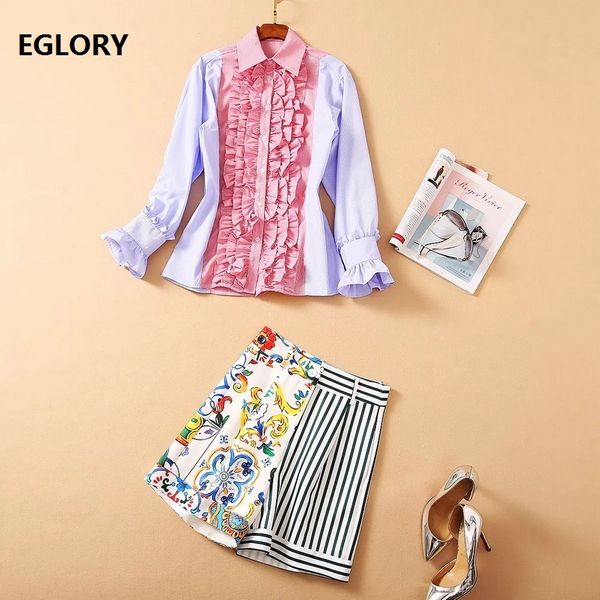 shorts short sets spring summer suits ladies turn-down collar striped print shirt+vintage print short suit set, White;black
shorts short sets spring summer suits ladies turn-down collar striped print shirt+vintage print short suit set, White;black