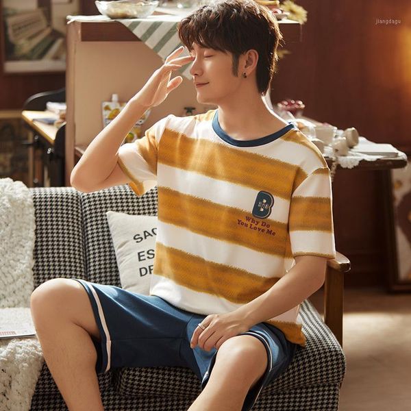 men summer sleepwear cotton pajamas striped short-sleeve shorts pijamas set plus size mens casual homewear leisure suit pjs men's, Black;brown
men summer sleepwear cotton pajamas striped short-sleeve shorts pijamas set plus size mens casual homewear leisure suit pjs men's, Black;brown