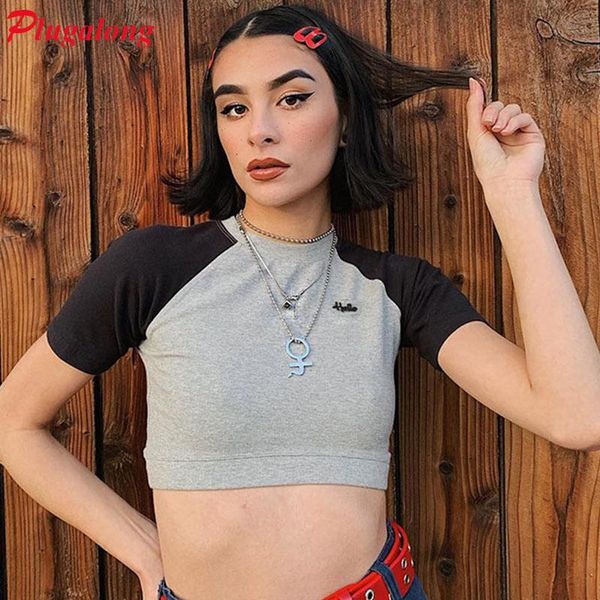 women's t-shirt plugalong patchwork female skinny summer crop short sleeve tees casual letter print y2k tshirts streetwear, White
women's t-shirt plugalong patchwork female skinny summer crop short sleeve tees casual letter print y2k tshirts streetwear, White