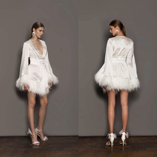 silk satin bridal prom dresses feathers edge loose long sleeve robes v neck pshoot gowns short evening dress, Black
silk satin bridal prom dresses feathers edge loose long sleeve robes v neck pshoot gowns short evening dress, Black
