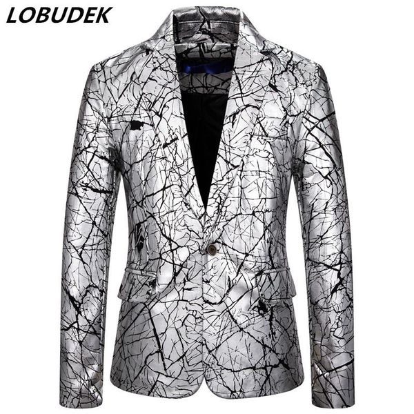 men's suits & blazers england style gold silver bronzing one button men singer host nightclub costume printing slim fit casual coat jac, White;black
men's suits & blazers england style gold silver bronzing one button men singer host nightclub costume printing slim fit casual coat jac, White;black