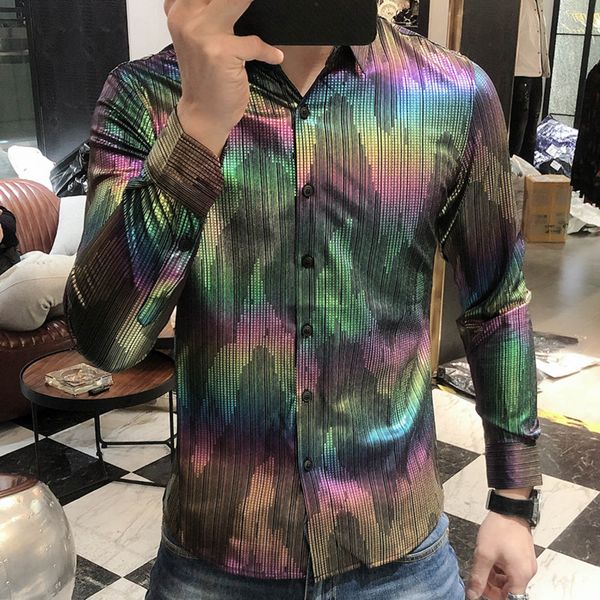 men's casual shirts british style spring fashion rainbow slim shirt nightclub bar outfit camisa social masculina streetwear mens, White;black
men's casual shirts british style spring fashion rainbow slim shirt nightclub bar outfit camisa social masculina streetwear mens, White;black