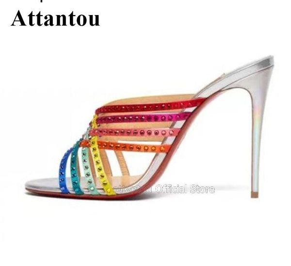 slippers colorful crystal cross narrow band slides summer women open toe sandals stilettos heeled rivet mule, Black
slippers colorful crystal cross narrow band slides summer women open toe sandals stilettos heeled rivet mule, Black