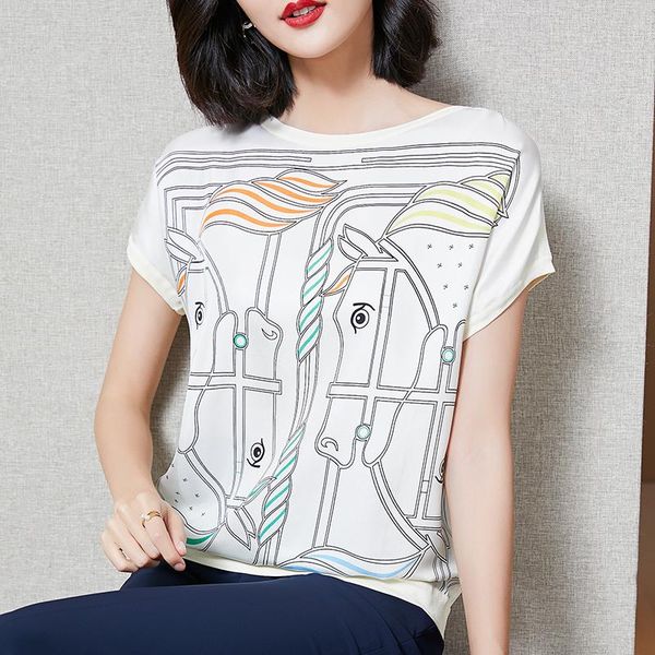women's t-shirt summer korean fashion silk t-shirts for women vintage satin horse pattern plus size xxl office lady shirts 2338, White
women's t-shirt summer korean fashion silk t-shirts for women vintage satin horse pattern plus size xxl office lady shirts 2338, White