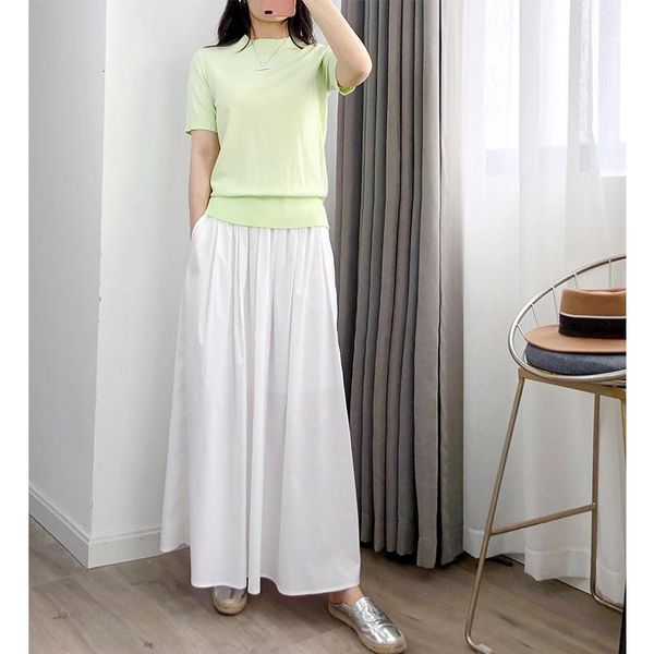 white mid-calf skirt women's elastic high waist female with pockets 2021 skirts, Black
white mid-calf skirt women's elastic high waist female with pockets 2021 skirts, Black