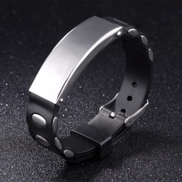 adjustable black smooth silicone bracelet with stainless steel silver stamping blank id personalized jewelry charm bracelets, Golden;silver
adjustable black smooth silicone bracelet with stainless steel silver stamping blank id personalized jewelry charm bracelets, Golden;silver