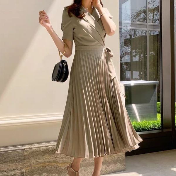 women's fashion notched neck pleated dress draped lace up bow midi dresses ol elegant work wear business vestidos 210518, Black;gray
women's fashion notched neck pleated dress draped lace up bow midi dresses ol elegant work wear business vestidos 210518, Black;gray