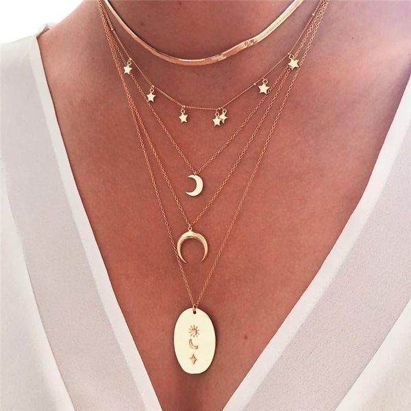 pendant necklaces bohemian star crescent moon necklace boho gold color layered for women girl collar choker jewelry, Silver
pendant necklaces bohemian star crescent moon necklace boho gold color layered for women girl collar choker jewelry, Silver