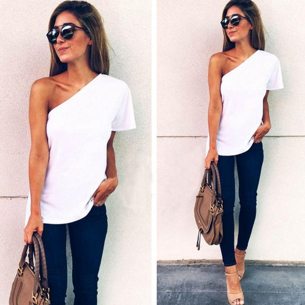 women's t-shirt 2021 summer women chiffon shirts one shoulder short sleeve beach casual t shirt streetwear, White
women's t-shirt 2021 summer women chiffon shirts one shoulder short sleeve beach casual t shirt streetwear, White