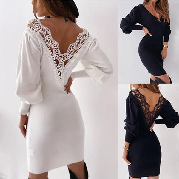 casual dresses 2021 backless lace patchwork women autumn v neck lantern long sleeve bodycon dress winter slim wrap hip femme, Black;gray
casual dresses 2021 backless lace patchwork women autumn v neck lantern long sleeve bodycon dress winter slim wrap hip femme, Black;gray
