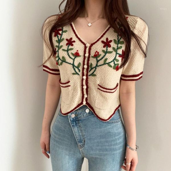 vintage knitted shirt women fashion short sleeve v-neck summer female harajuku embroidery flower cardigan women's blouses & shirts1, White
vintage knitted shirt women fashion short sleeve v-neck summer female harajuku embroidery flower cardigan women's blouses & shirts1, White