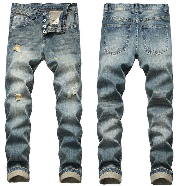 men's jeans slim fit 2021 summer thin casual pants trend trousers fashion korean version of elastic holes and small feet, Blue
men's jeans slim fit 2021 summer thin casual pants trend trousers fashion korean version of elastic holes and small feet, Blue
