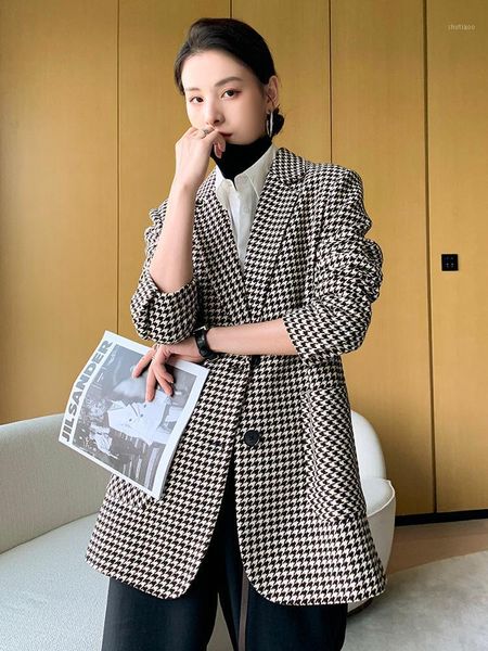 women's wool & blends houndstooth woolen coat blazer short section 2021 autumn and winter temperament all-match thick plaid suit jacket, Black
women's wool & blends houndstooth woolen coat blazer short section 2021 autumn and winter temperament all-match thick plaid suit jacket, Black