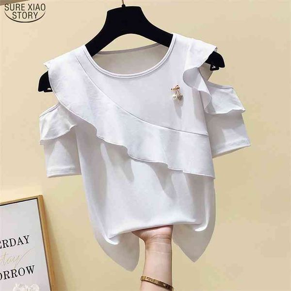 summer slim solid color ruffle shirt women clothes fashion short sleeve off shoulder blouse blusas 9117 50 210506, White
summer slim solid color ruffle shirt women clothes fashion short sleeve off shoulder blouse blusas 9117 50 210506, White