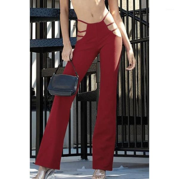 women's pants & capris women high elasticity waist cutout solid strappy casual bell-bottomed summer pantalones de mujer, Black;white
women's pants & capris women high elasticity waist cutout solid strappy casual bell-bottomed summer pantalones de mujer, Black;white