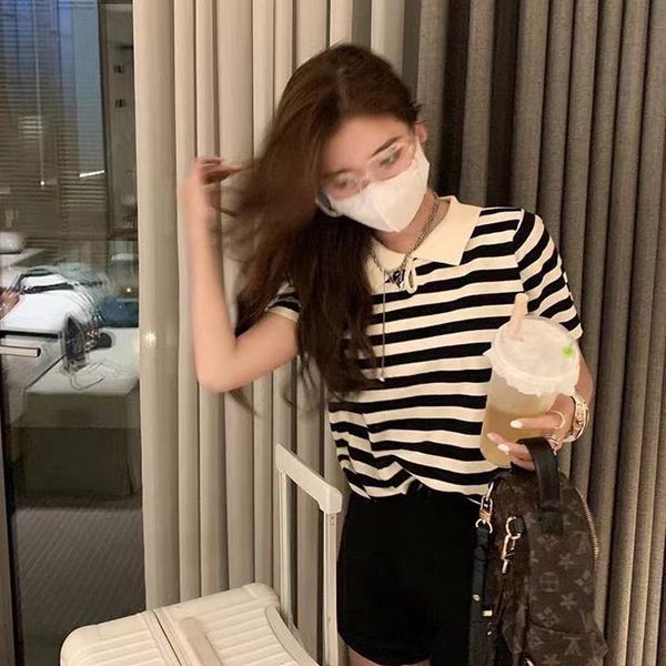 women's polos 2021 summer streetwear korea style knittedshort sleeve shirts striped casual women lapel fashion slim, White
women's polos 2021 summer streetwear korea style knittedshort sleeve shirts striped casual women lapel fashion slim, White