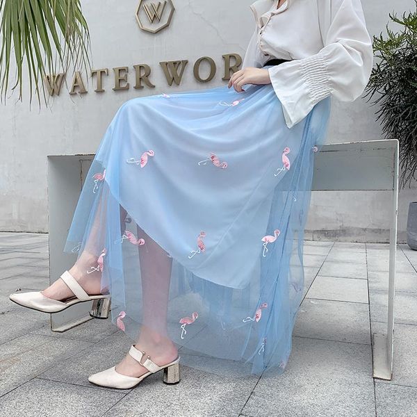 skirts limiguyue sweet large swing mesh skirt spring summer women long flamingo embroidery casual saias feminina k1086, Black
skirts limiguyue sweet large swing mesh skirt spring summer women long flamingo embroidery casual saias feminina k1086, Black