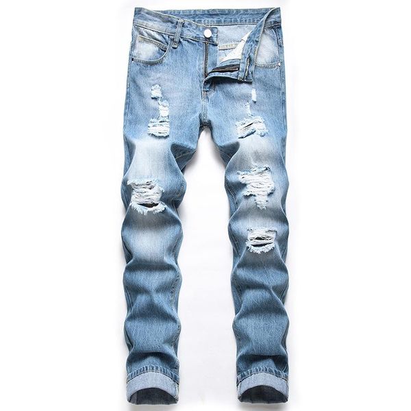 men's jeans europe america ripped cool stree style fashion denim pants slim frayed casual trousers biker, Blue
men's jeans europe america ripped cool stree style fashion denim pants slim frayed casual trousers biker, Blue