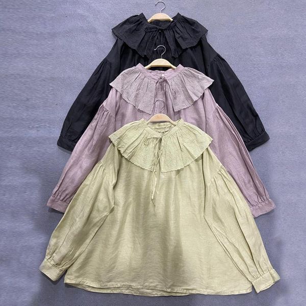 women's blouses & shirts johnature autumn vintage linen ruffles collar removable loose women 2021 japanese solid color mori embroidery, White
women's blouses & shirts johnature autumn vintage linen ruffles collar removable loose women 2021 japanese solid color mori embroidery, White