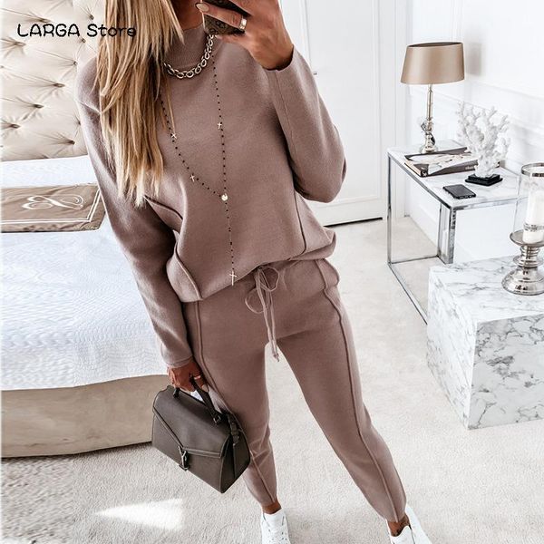 women's two piece pants 2021 autumn/winter sweater set turtleneck solid color casual pencil two-piece women, White
women's two piece pants 2021 autumn/winter sweater set turtleneck solid color casual pencil two-piece women, White