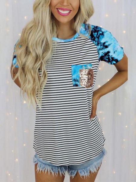 women's t-shirt summer t shirt women striped splicing sleeve casual o-neck short fashion pocket tee shirts female top, White
women's t-shirt summer t shirt women striped splicing sleeve casual o-neck short fashion pocket tee shirts female top, White