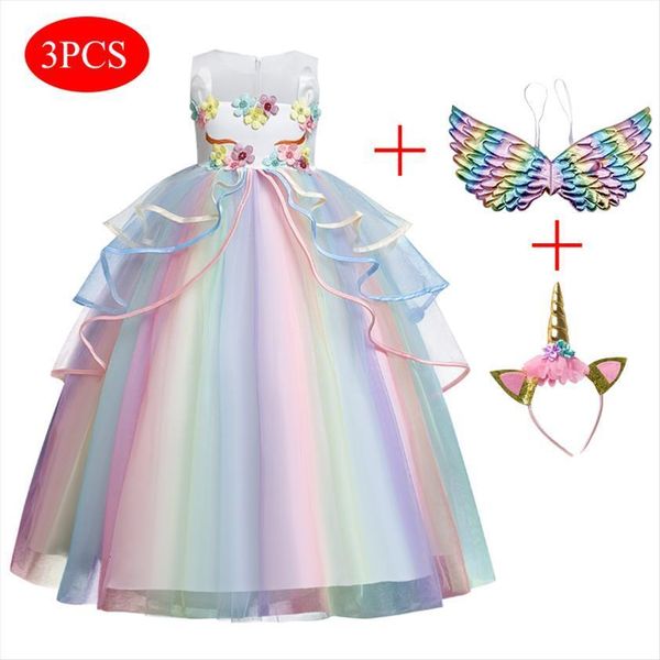 rainbow unicorn girls clothes flower girl dress wedding evening long prom gown halloween party princess costume size 5 14 years, Red;yellow
rainbow unicorn girls clothes flower girl dress wedding evening long prom gown halloween party princess costume size 5 14 years, Red;yellow