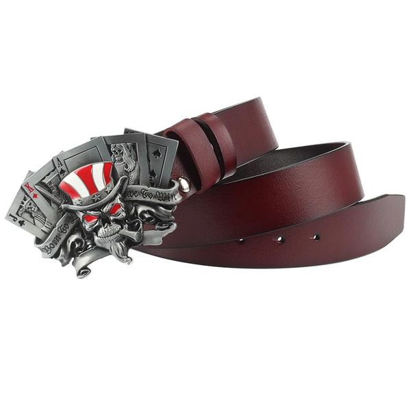 poker series buckle genuine beather decorative belt belts, Black;brown