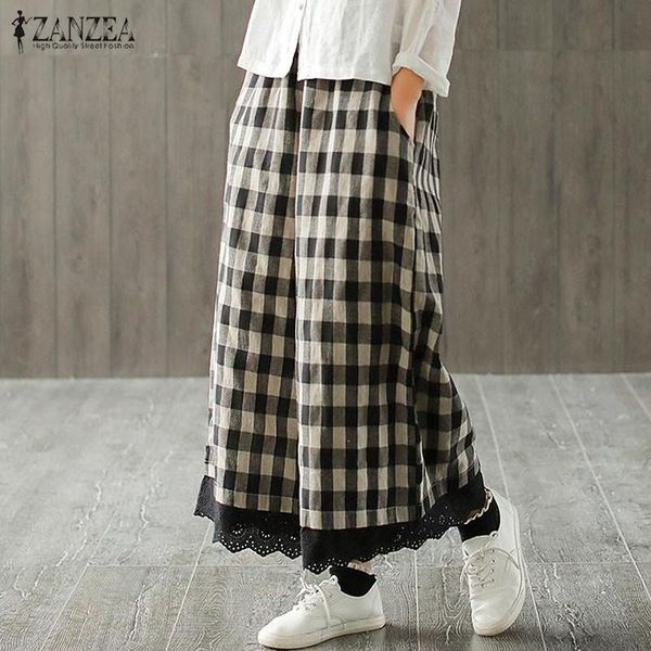 women's pants & capris 2021 zanzea casual lace pacthwork pantalon wide leg vintage check pant elastic waist long trousers, Black;white
women's pants & capris 2021 zanzea casual lace pacthwork pantalon wide leg vintage check pant elastic waist long trousers, Black;white