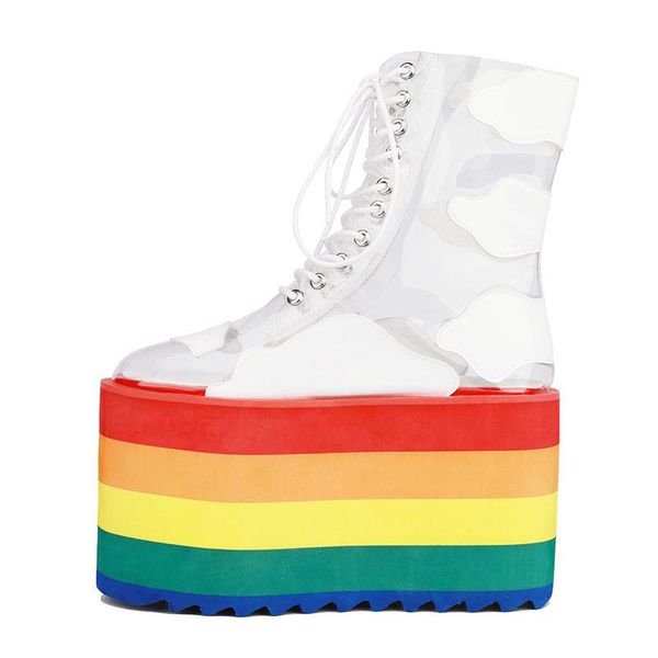boots fashion women rainbow heels high platform mid calf female transparency pvc lace up party shoes, Black
boots fashion women rainbow heels high platform mid calf female transparency pvc lace up party shoes, Black