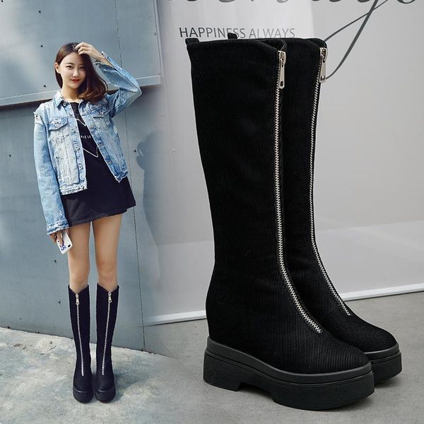 boots high zip over-the-knee long for women platform solid wedges autumn winter thigh metal decoration round toe shoes, Black
boots high zip over-the-knee long for women platform solid wedges autumn winter thigh metal decoration round toe shoes, Black