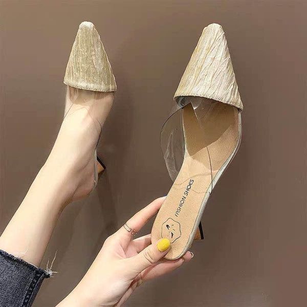 slippers women's summer pointy fashion all-around baotou half thick heel sandals high muller shoes, Black
slippers women's summer pointy fashion all-around baotou half thick heel sandals high muller shoes, Black