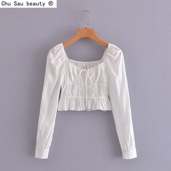 women's blouses & shirts 2021 summer french style square collar lace-up ruffle patchwork long sleeve blouse women solid color crop top, White
women's blouses & shirts 2021 summer french style square collar lace-up ruffle patchwork long sleeve blouse women solid color crop top, White