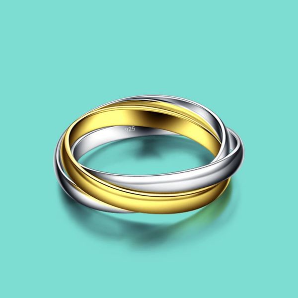 cluster rings classic style 925 sterling silver ring women's simple three-ring design 24k gold lady charm jewelry present, Golden;silver
cluster rings classic style 925 sterling silver ring women's simple three-ring design 24k gold lady charm jewelry present, Golden;silver