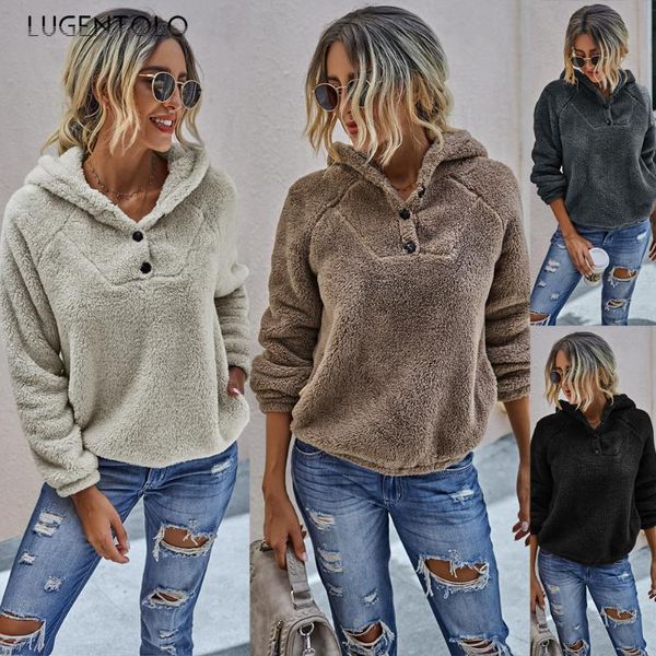 women's hoodies & sweatshirts lugentolo autumn winter women sweatshirt solid color pullover plush hooded button loose female casual all, Black
women's hoodies & sweatshirts lugentolo autumn winter women sweatshirt solid color pullover plush hooded button loose female casual all, Black