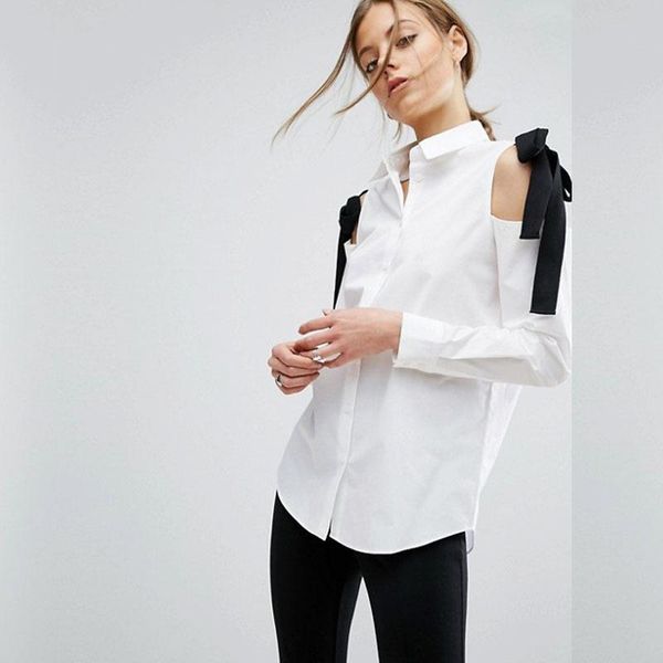 s-6xl women 2021 sweet bow tie shirt long sleeve stand blouse european style ladies summer fashion casual blusas plus size women's blo, White